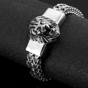 Regal Lion Head Bold Silver Chain Bracelet