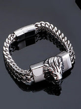 Regal Lion Head Bold Silver Chain Bracelet