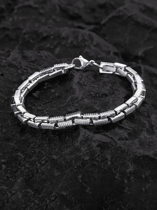 Edgy Elegance Stainless Steel Bracelets - Silver