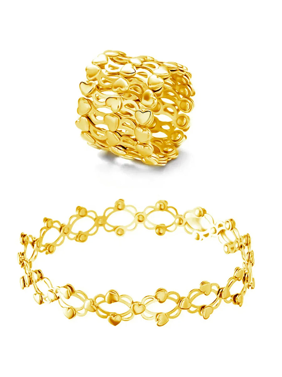 Heart Link Transform Bracelet cum Ring - Gold
