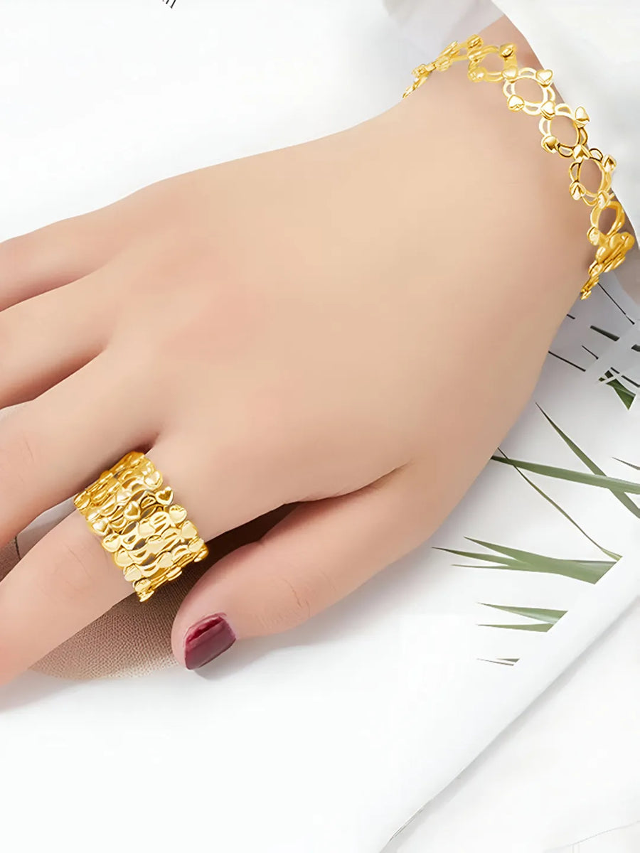 Heart Link Transform Bracelet cum Ring - Gold