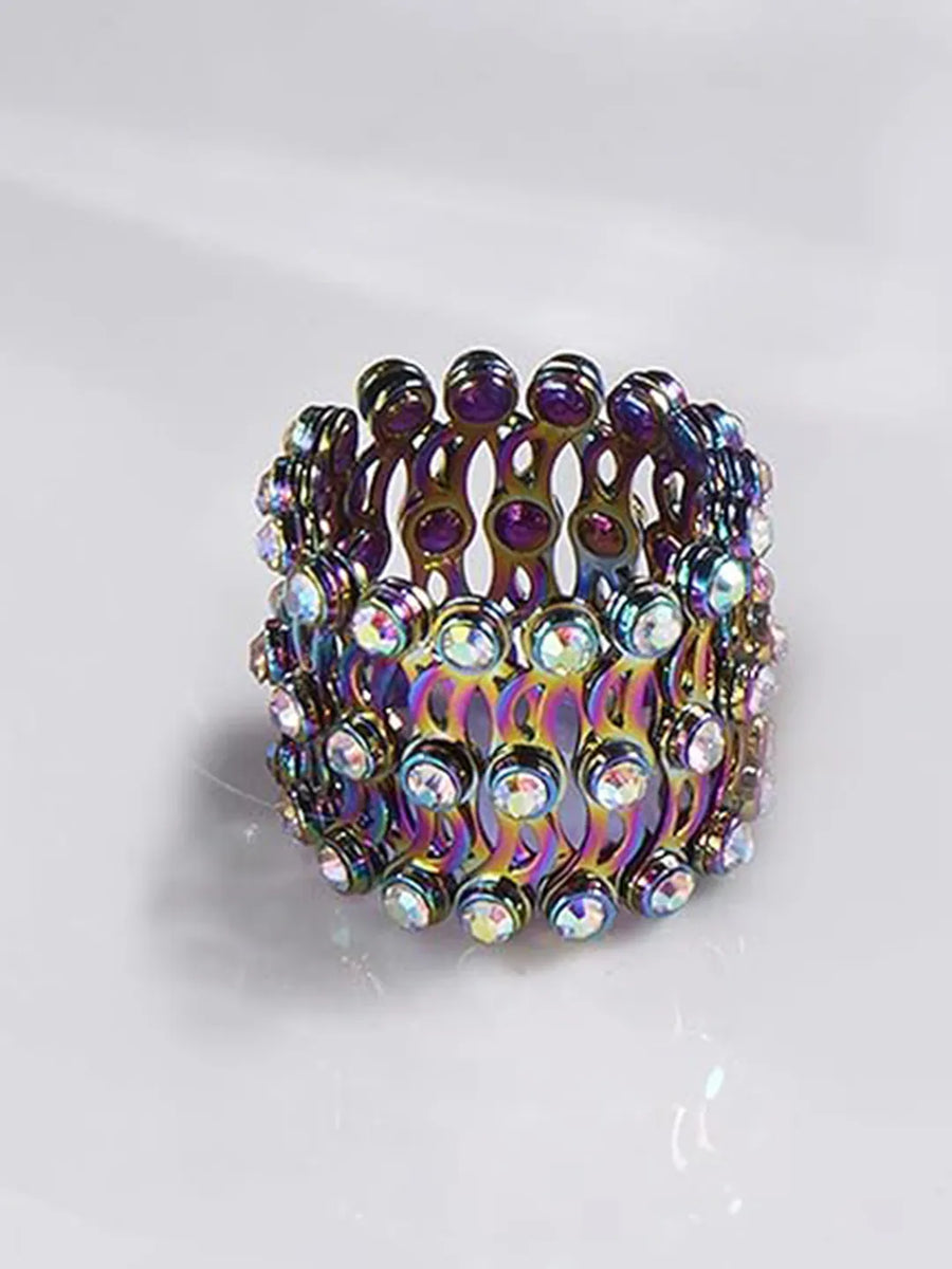 Crystalized CZ Bracelet Cum Ring - Multi color