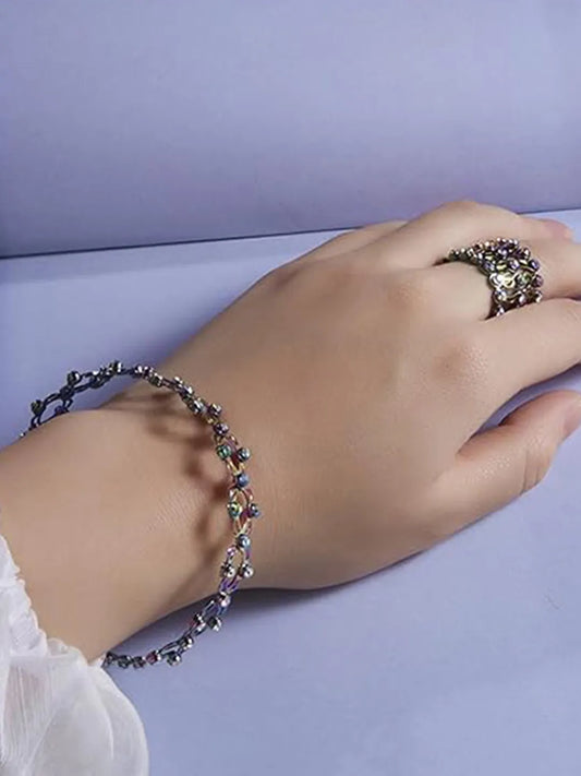 Crystalized CZ Bracelet Cum Ring - Multi color