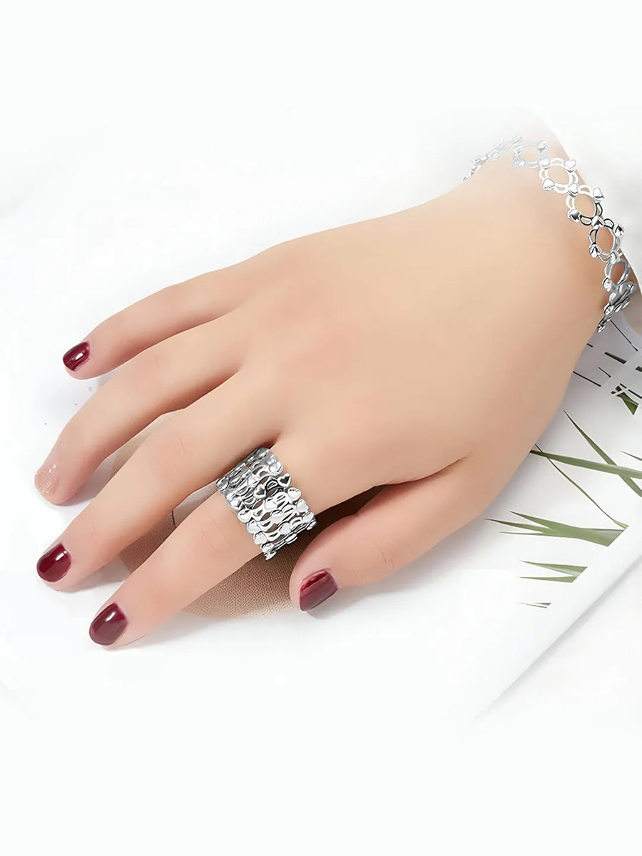 Heart Link Transform Bracelet cum Ring - Silver