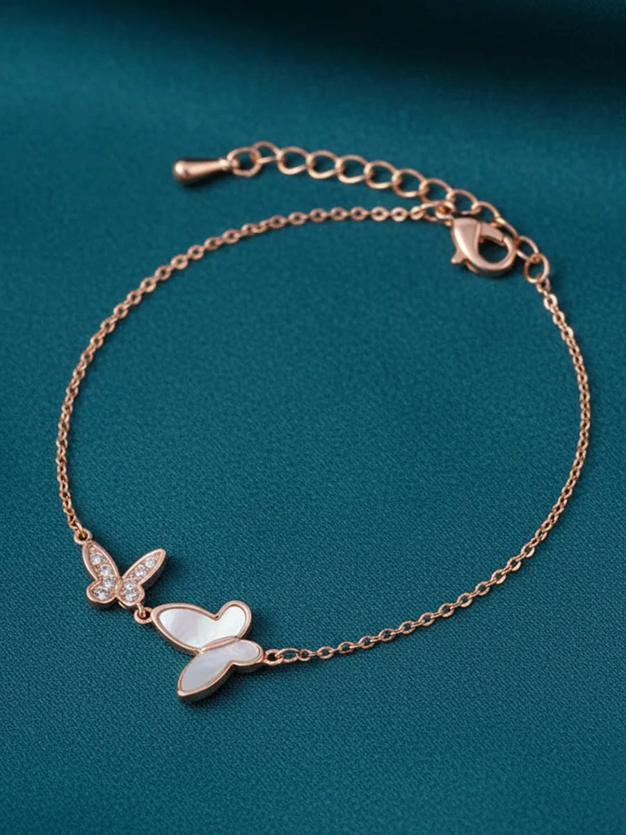 Delicate Dual Butterfly Rose Gold Bracelet