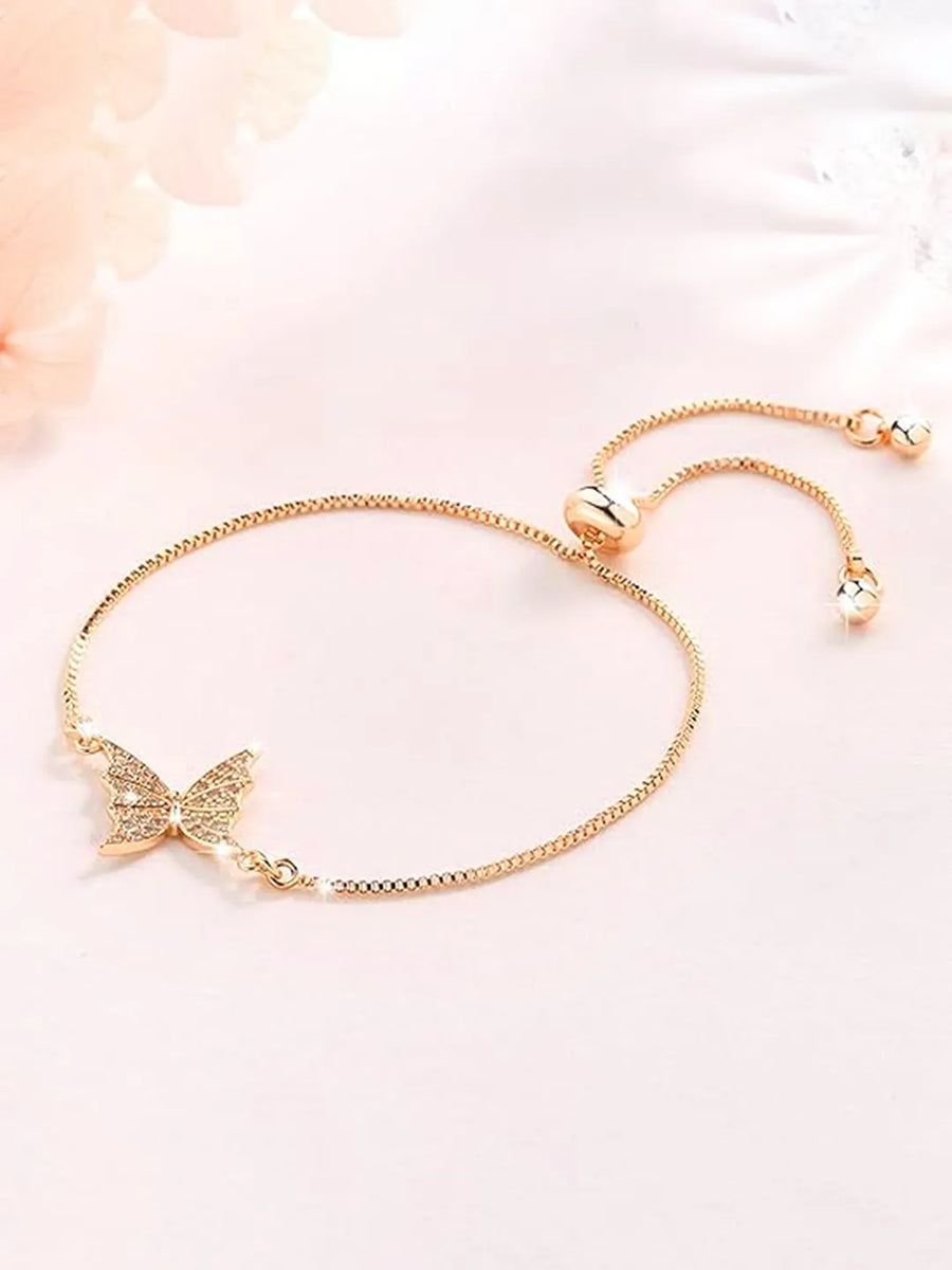 Fluttering Butterfly Adjustable Bracelet - Gold