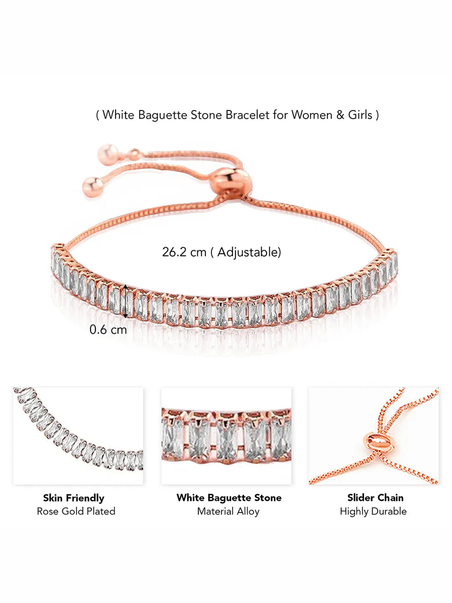 Peora Rose Gold Baguette Adjustable Bracelet