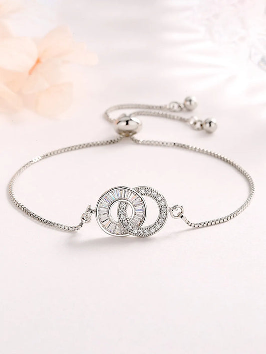 CZ Encrusted Interlocking Bracelet - Silver