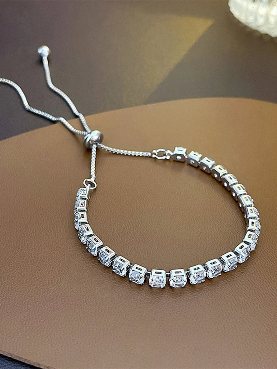 Sparkling CZ Adjustable Bracelets - Silver