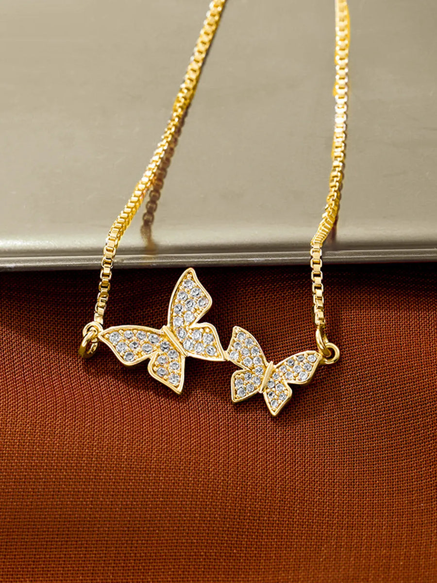 Elegant Adjustable Butterfly CZ Bracelet - Gold