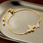 Elegant Adjustable Butterfly CZ Bracelet - Gold