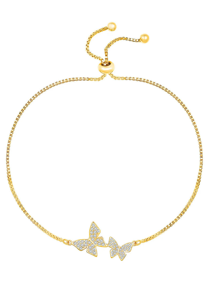 Elegant Adjustable Butterfly CZ Bracelet - Gold