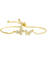 Elegant Adjustable Butterfly CZ Bracelet - Gold