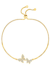 Elegant Adjustable Butterfly CZ Bracelet - Gold