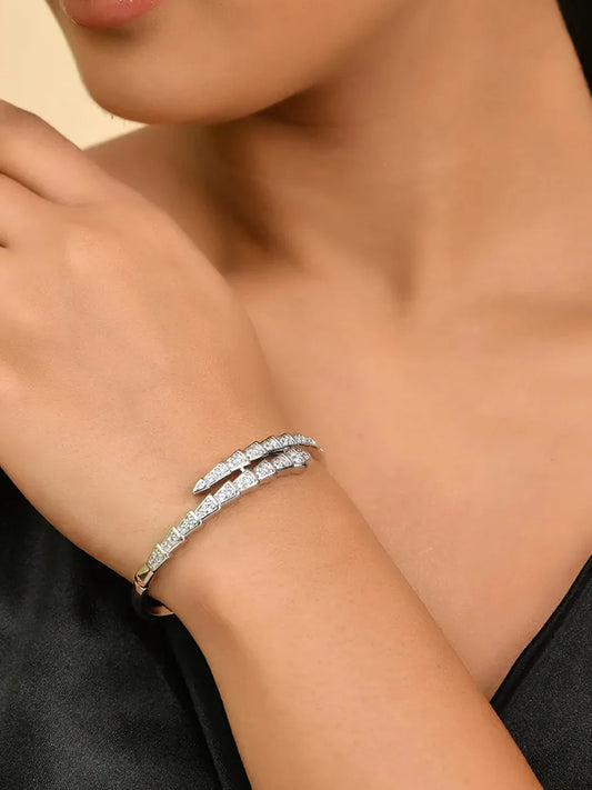 Peora Silver CZ Serpent Wrap Bangle Bracelet