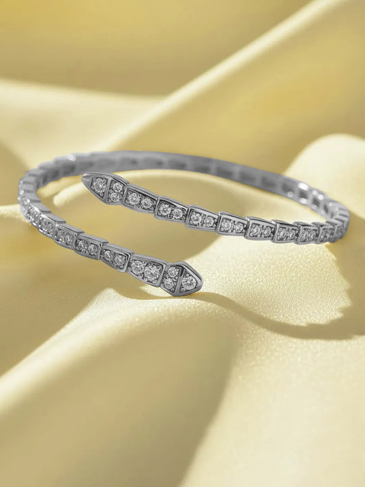 Peora Silver CZ Serpent Wrap Bangle Bracelet
