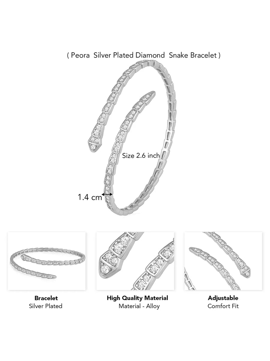 Peora Silver CZ Serpent Wrap Bangle Bracelet