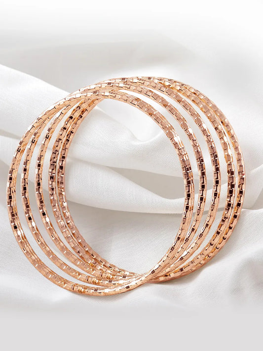 Glamorous Set of 6 Fashionable Bangles - Rose Gold