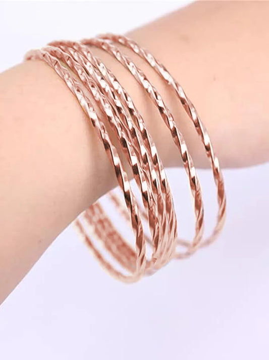 Glamorous Set of 6 Fashionable Bangles - Rose Gold