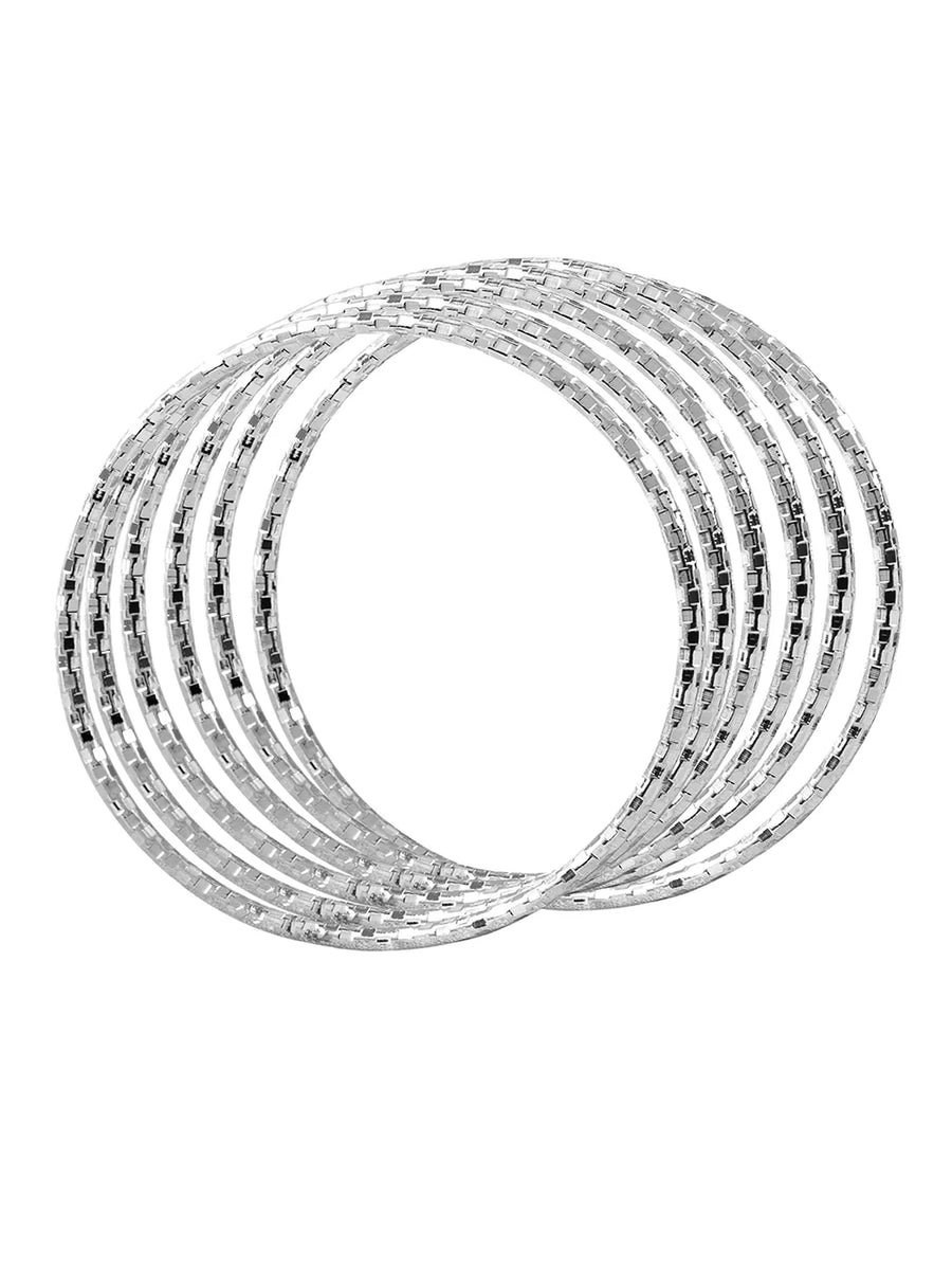 Glamorous Set of 6 Fashionable Bangles - Silver