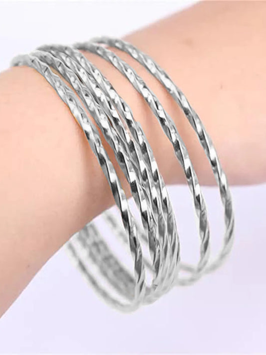 Glamorous Set of 6 Fashionable Bangles - Silver