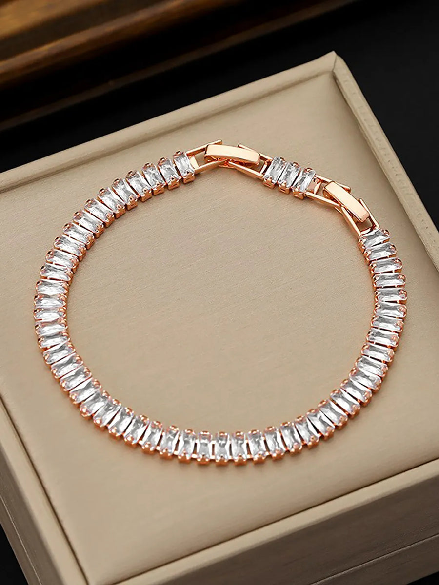 Rose Gold Tennis Bracelet &  Heart Stud Combo