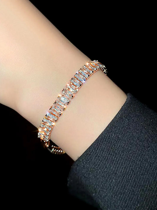 Sparkling Tennis  Baguette Bracelet - Rose Gold