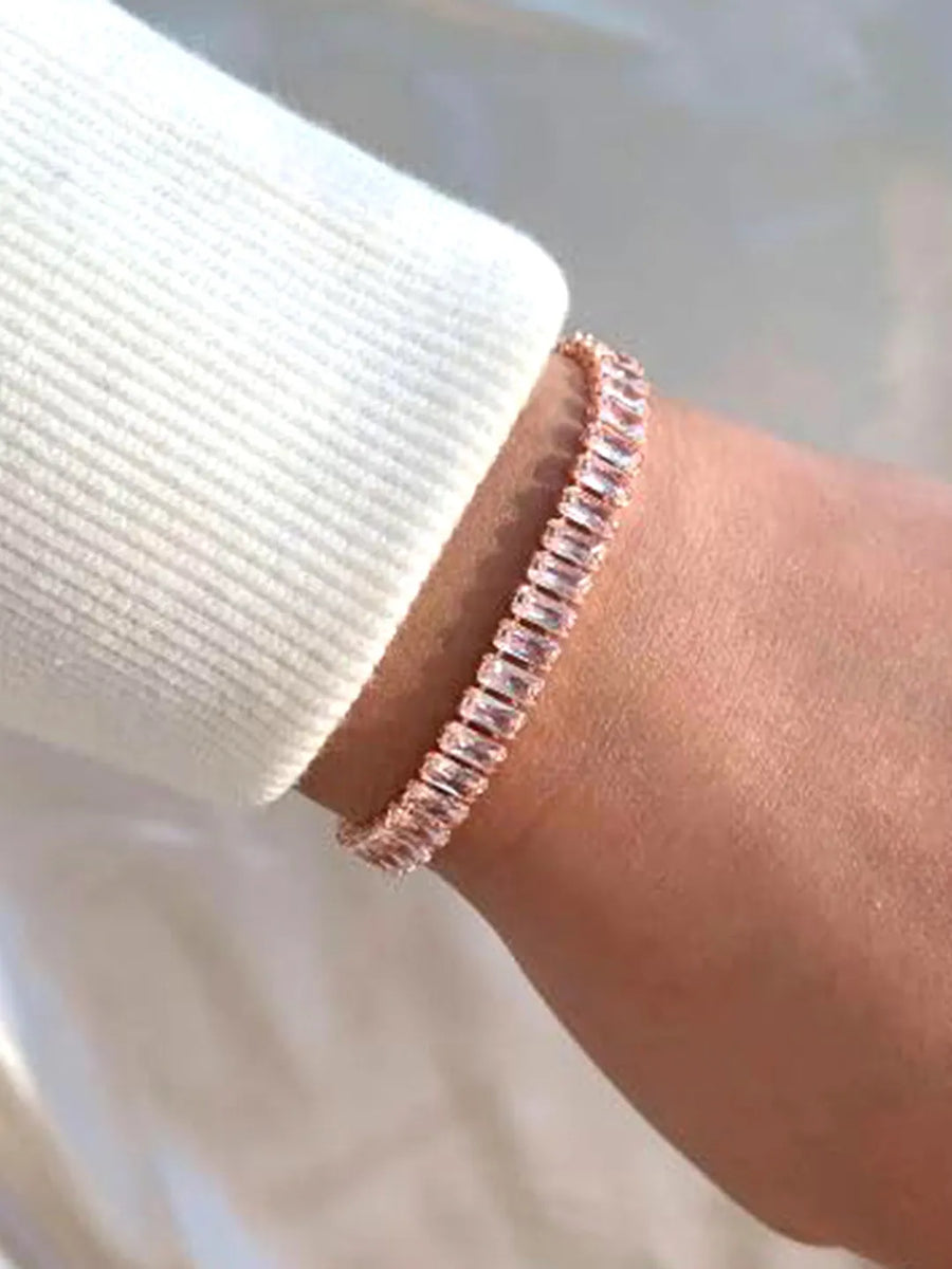 Rose Gold Tennis Bracelet &  Heart Stud Combo