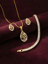 Gold Tennis Bracelet & Droplet Pendant Set Combo