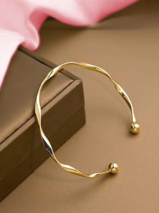 Sleek Twisted Kada with Open Ends - Gold