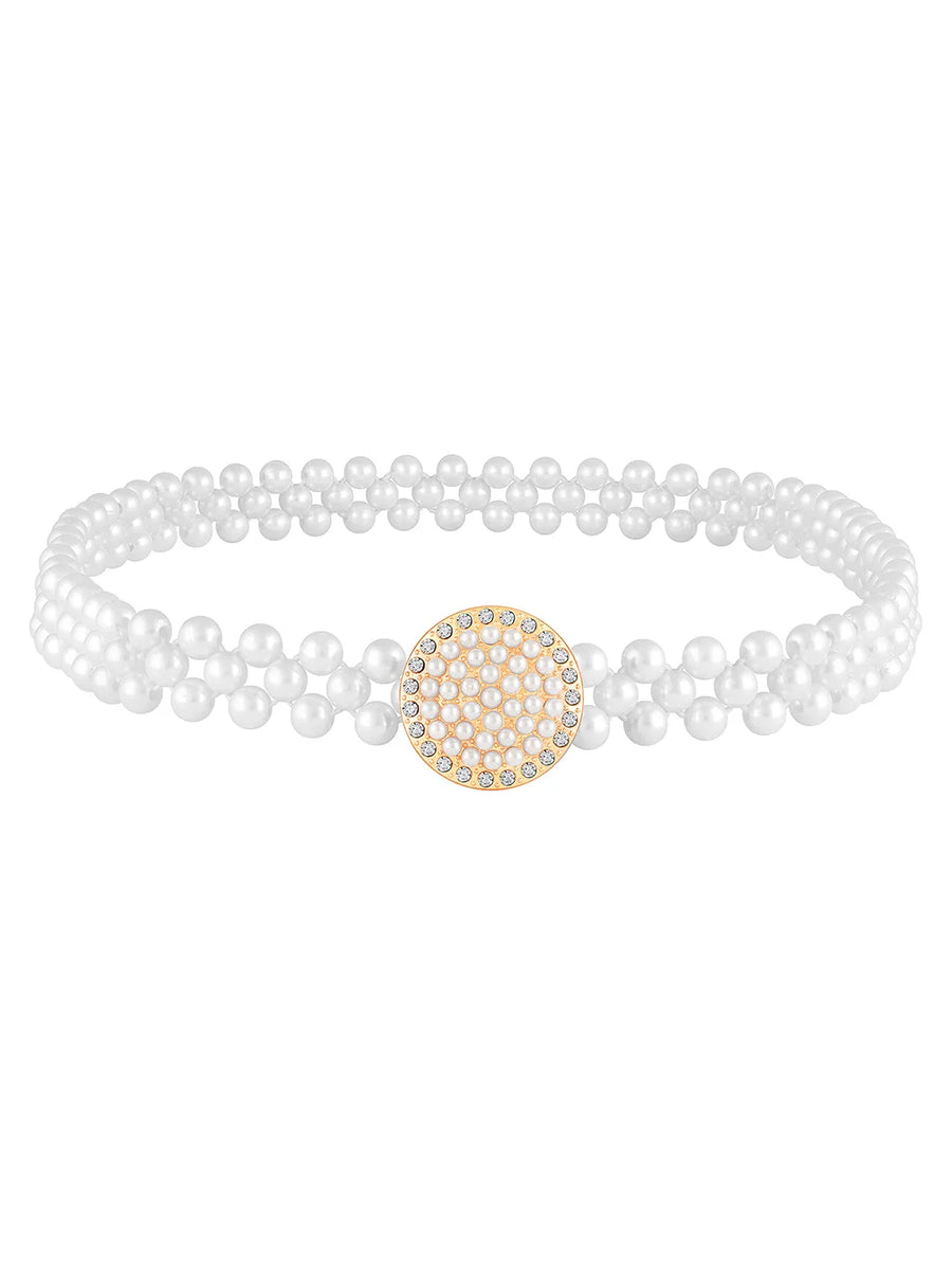 Classic Pearl Elegance Waist Kamarband - White