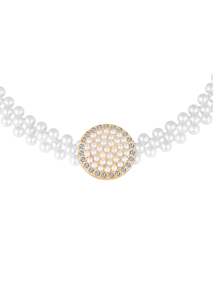 Classic Pearl Elegance Waist Kamarband - White