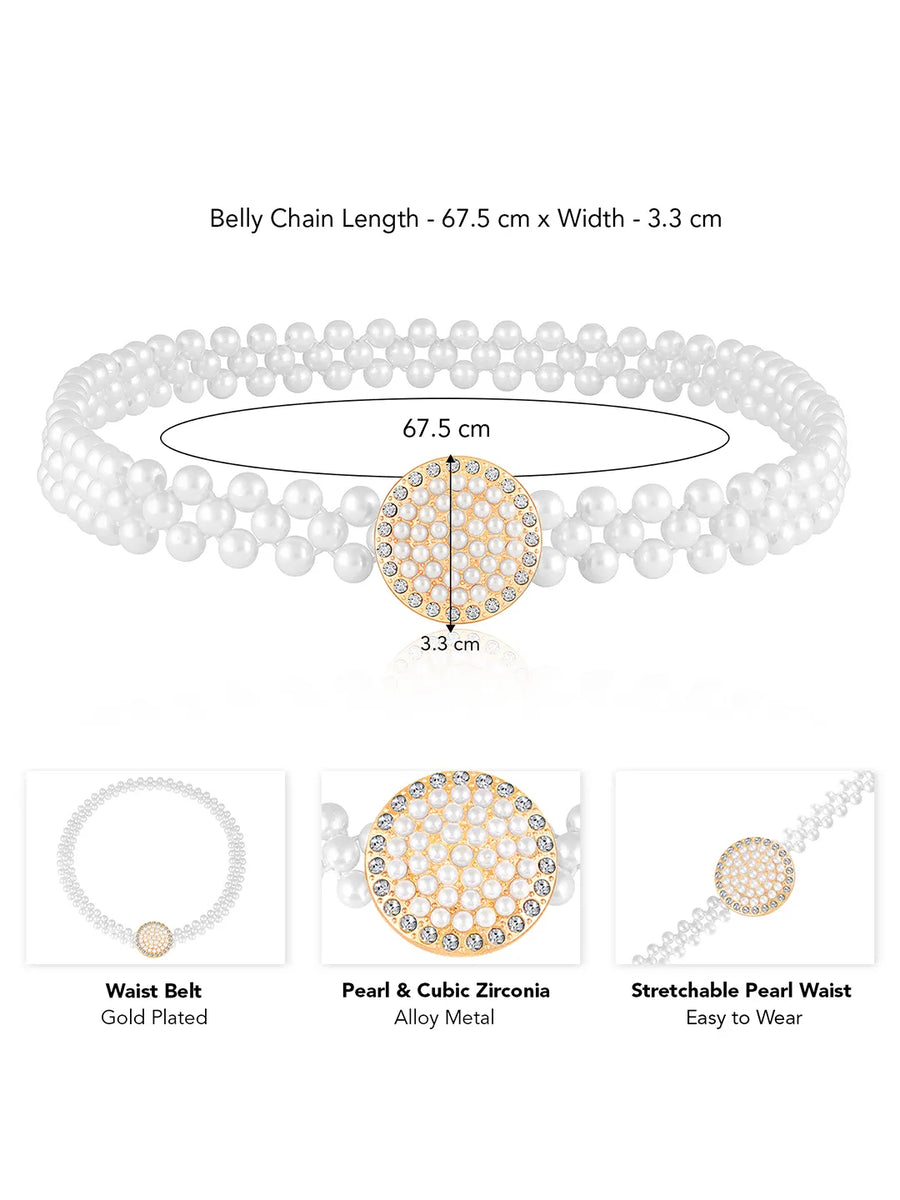 Classic Pearl Elegance Waist Kamarband - White