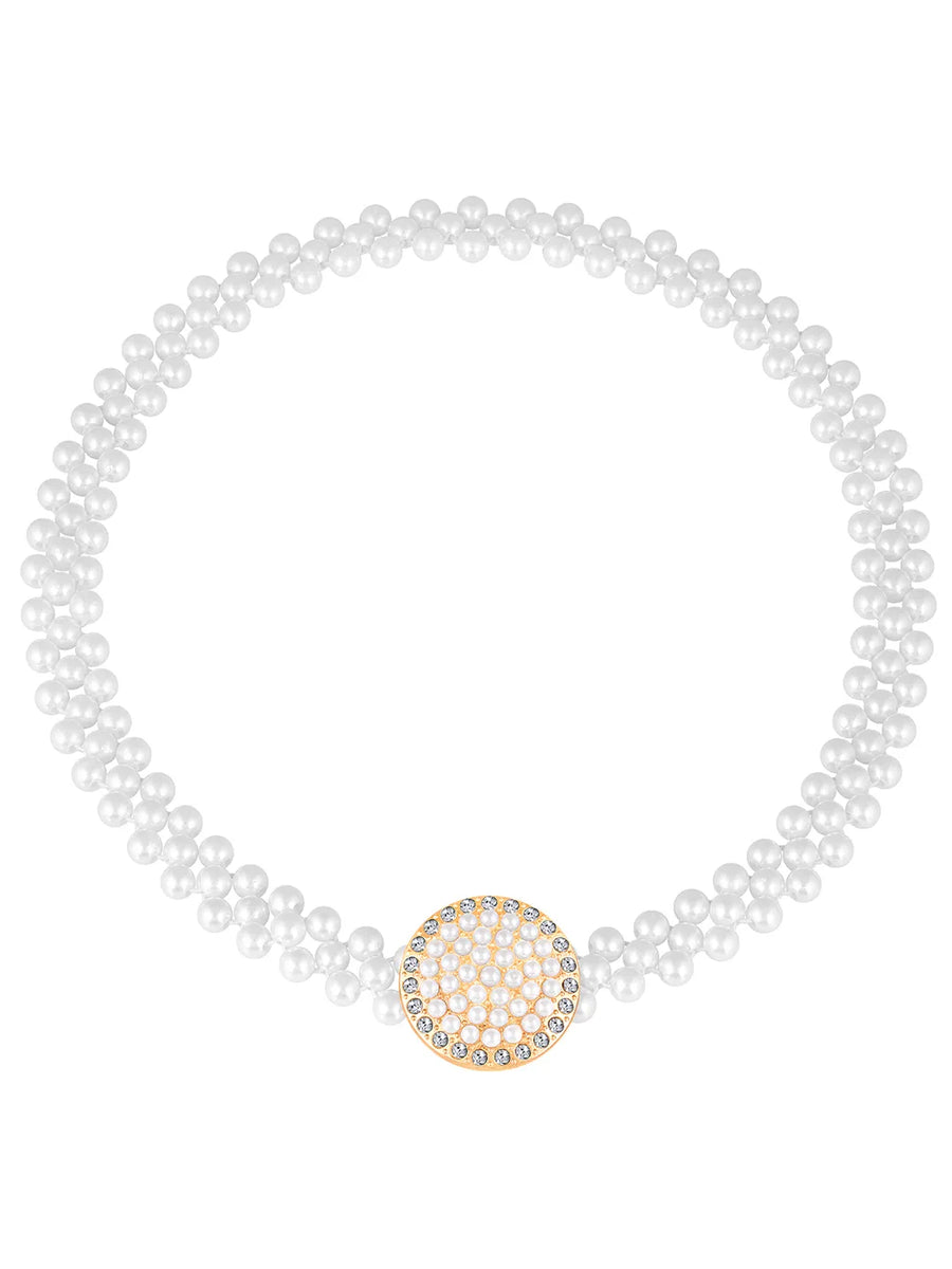 Classic Pearl Elegance Waist Kamarband - White