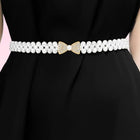 Bow Charm Pearl CZ Waist Belly Belt - White