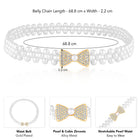 Bow Charm Pearl CZ Waist Belly Belt - White