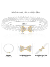 Bow Charm Pearl CZ Waist Belly Belt - White