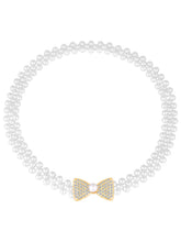 Bow Charm Pearl CZ Waist Belly Belt - White