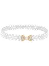 Bow Charm Pearl CZ Waist Belly Belt - White