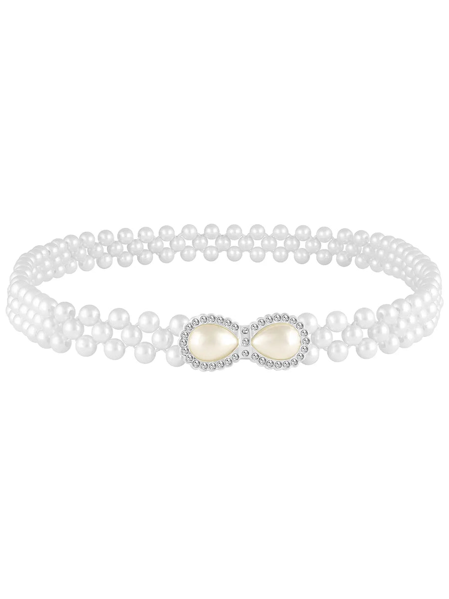 Modern Infinity Pearl CZ Waist Belt - White