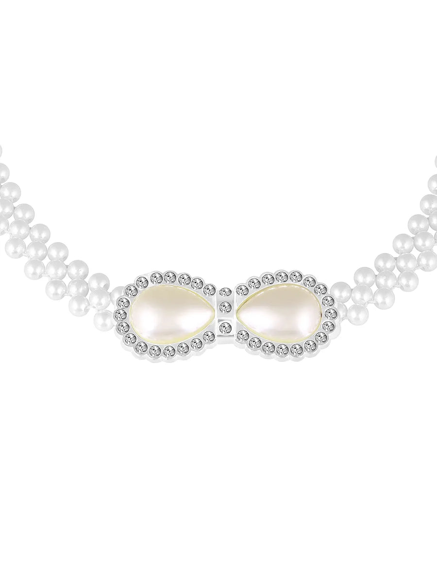 Modern Infinity Pearl CZ Waist Belt - White