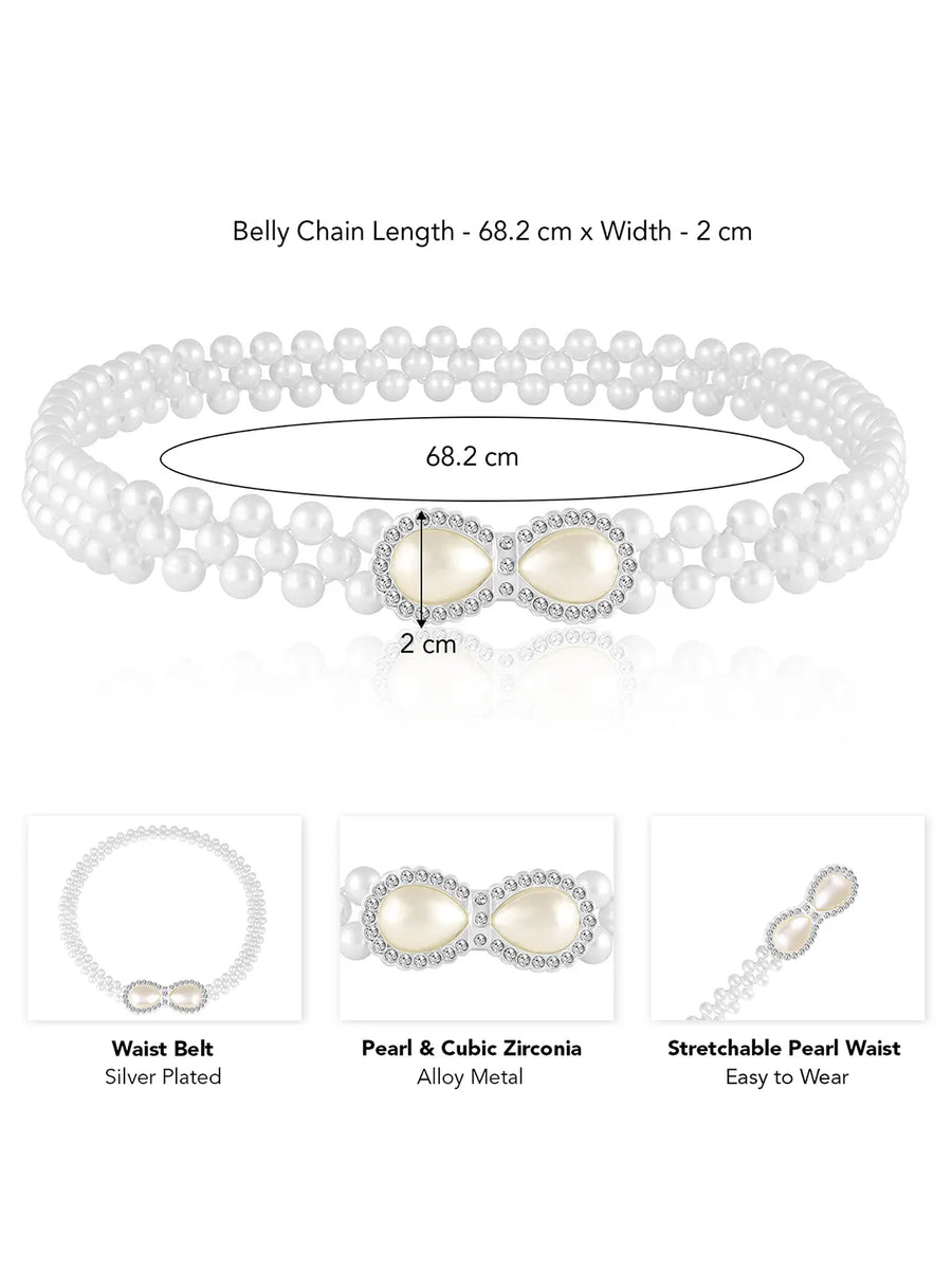Modern Infinity Pearl CZ Waist Belt - White