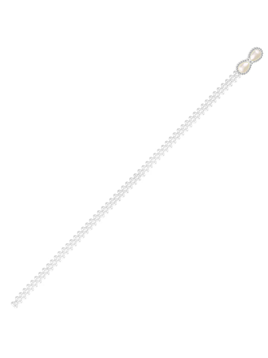 Modern Infinity Pearl CZ Waist Belt - White