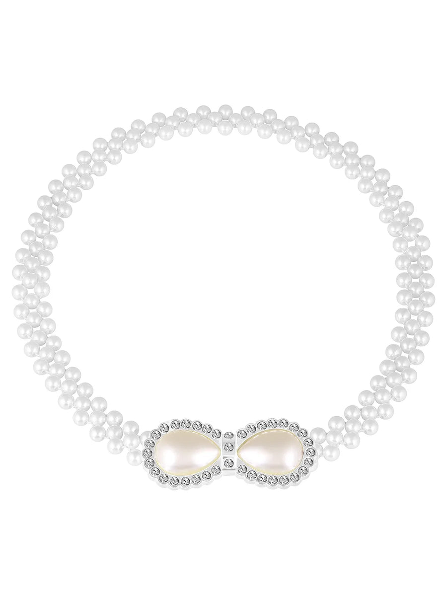 Modern Infinity Pearl CZ Waist Belt - White