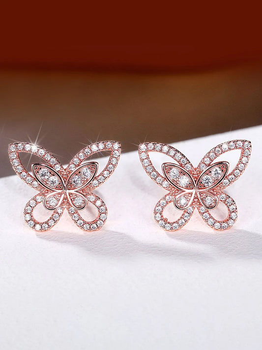 Charming CZ Butterfly Stud Earrings