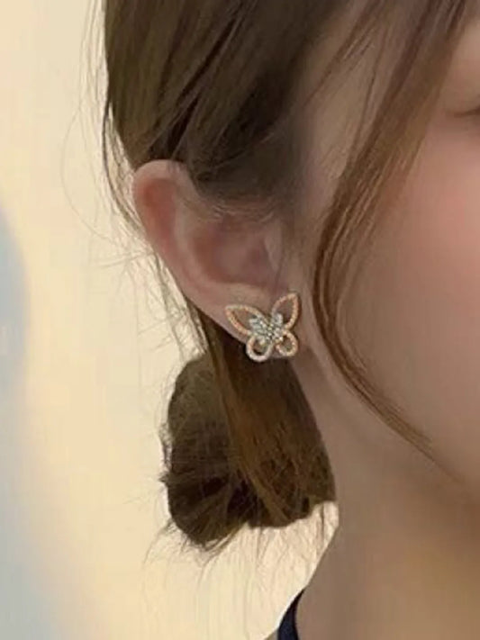 Charming CZ Butterfly Stud Earrings