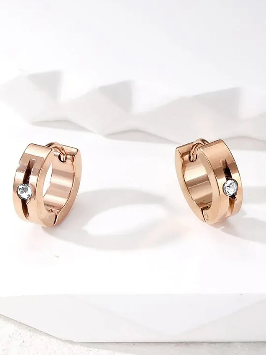 Glamorous Crystal Hoop Earrings - Rose Gold