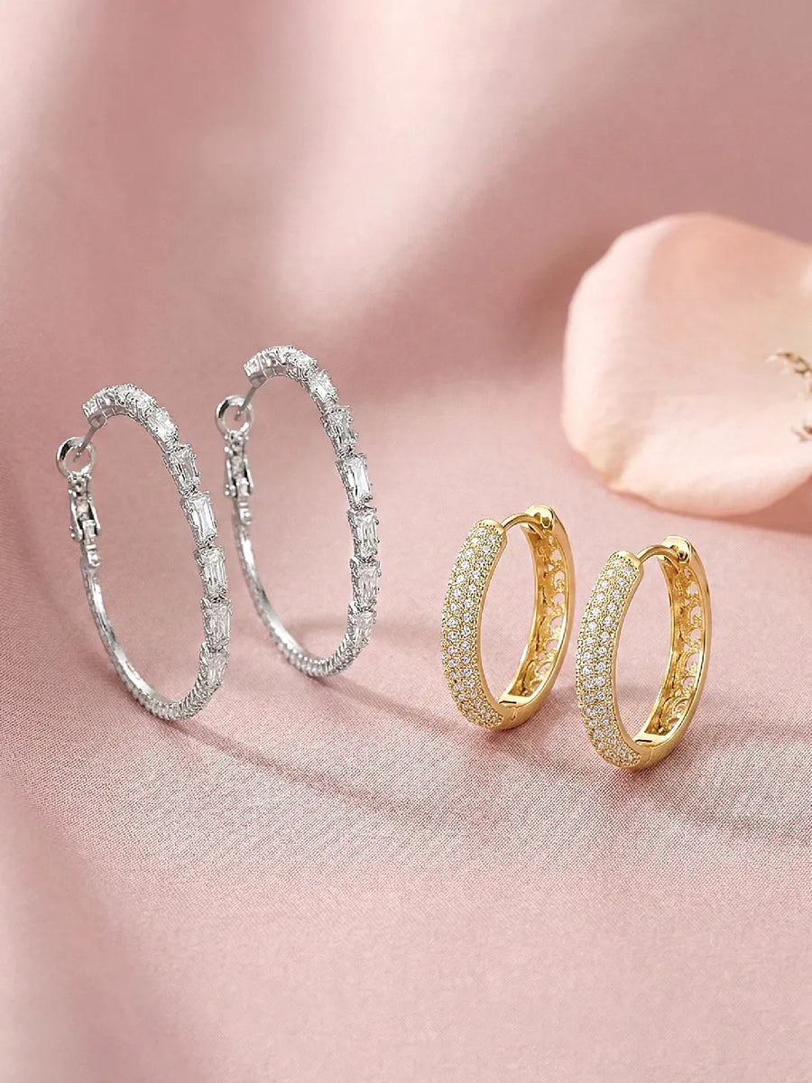 Glam Crystal Gold & Silver Hoop Earrings Set
