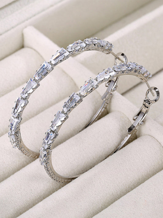 Radiant Hoop with CZ Sparkle. Pair of silver hoop earrings with clear gemstones. Ideal for causal, party wear & daily wear.