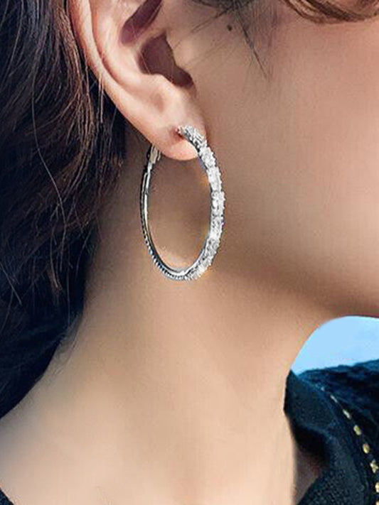 Radiant Hoop with CZ Sparkle. Pair of silver hoop earrings with clear gemstones. Ideal for causal, party wear & daily wear.